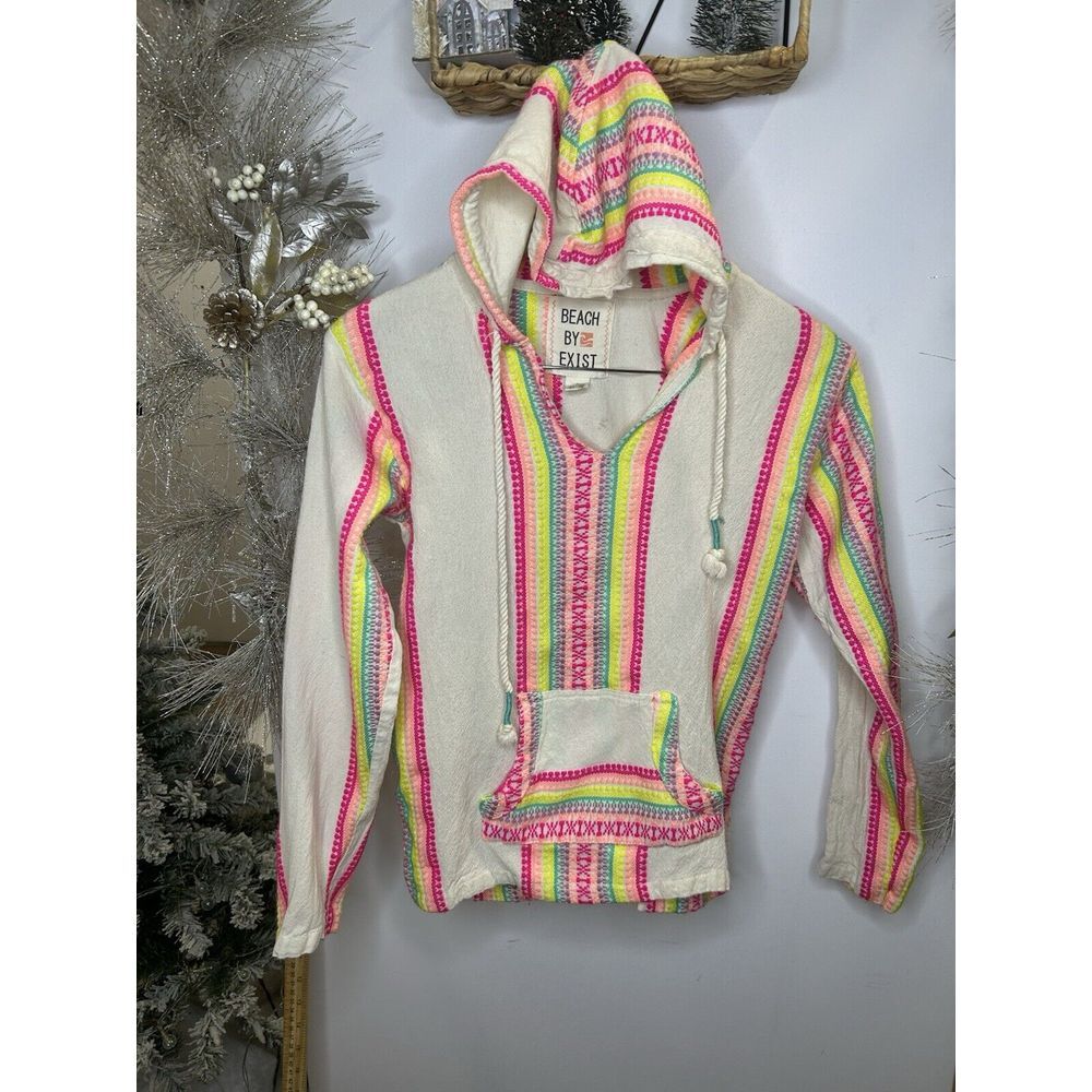 BEACH BY EXIST Multi Colored Boho Hippie Hoodie with Front Pockets SZ S